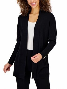 JM Collection Button Sleeve Open Front Cardigan